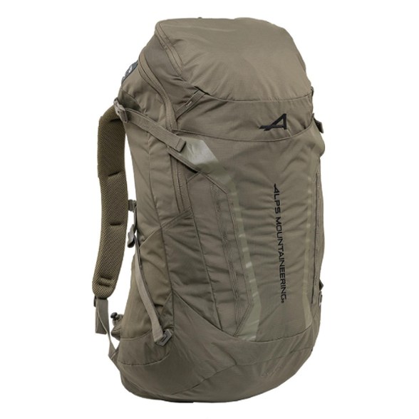 Front view of TrailFlex 40L hiking backpack showing compression straps and daisy chain panel