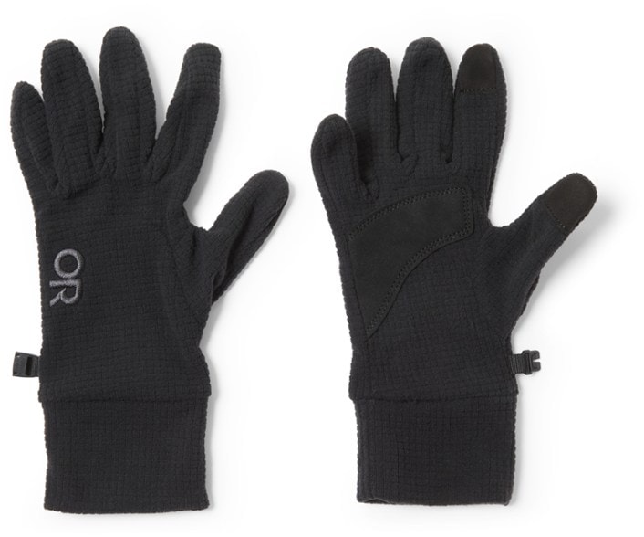 Close-up of women's hiking gloves showcasing the durable microsuede palms.