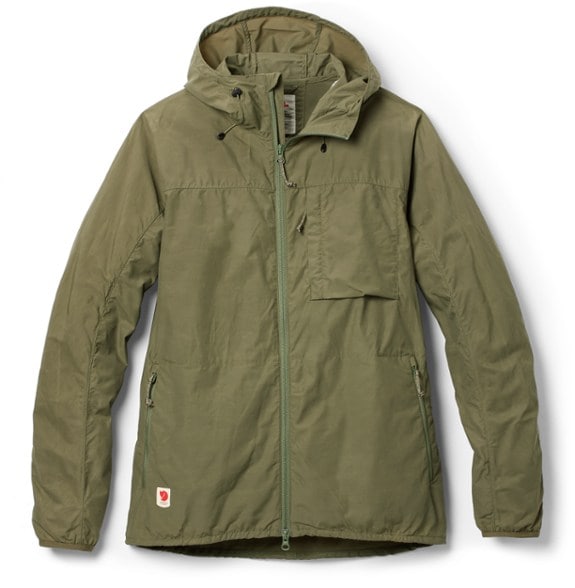 Fjallraven Women's High Coast Windbreaker Jacket, front view showcasing the adjustable hood.