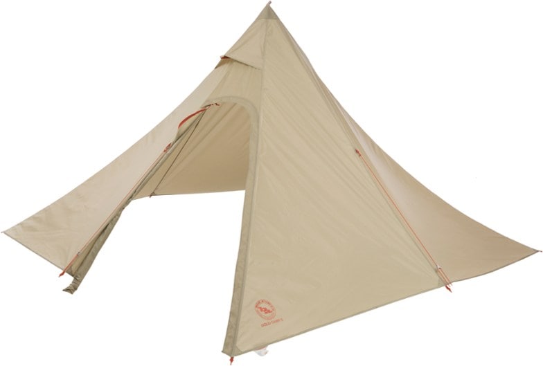 Front view of TrailPeak Pyramid Tarp showing stormflaps and mesh vents for airflow