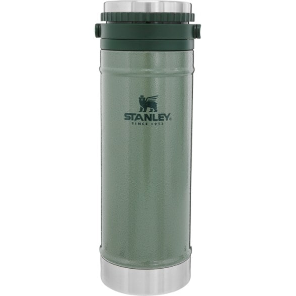 Side view of BrewMate leakproof stainless steel travel coffee mug with vacuum insulation and French press filter