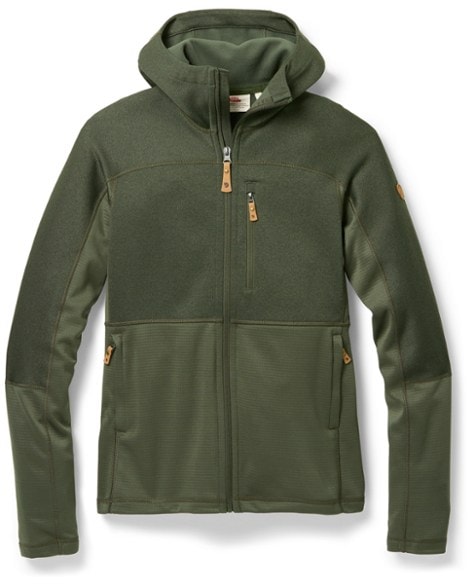 Front view of Fjallraven Women's Abisko Trail Fleece Jacket in use during a hike.
