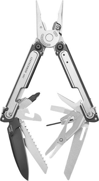 Leatherman ARC Multi-Tool showing knife and screwdriver features for camping use.
