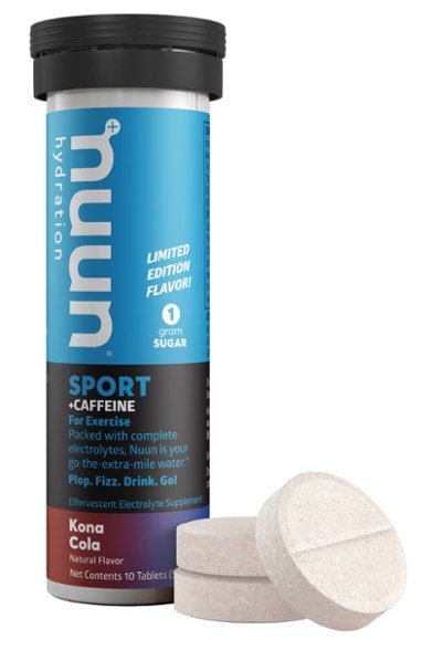 Kona Kola hydration tablets in a tube showcasing vibrant packaging