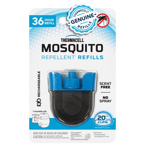 Top view of Thermacell rechargeable mosquito repellent refill showing compact design and labeling