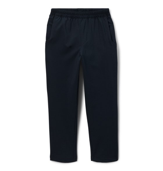 Front view of Columbia water-resistant joggers for kids in blue, perfect for hiking