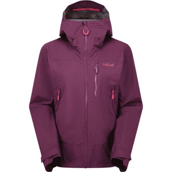 Women's waterproof hiking jacket with adjustable hood and pit zips