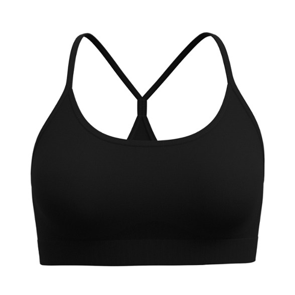 Front view of bralette laid flat showing racerback and seamless edges