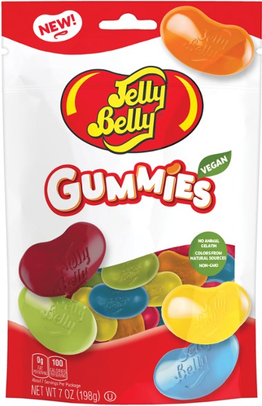 Close-up of FruitBurst vegan gummy candy showing assorted colors and soft texture