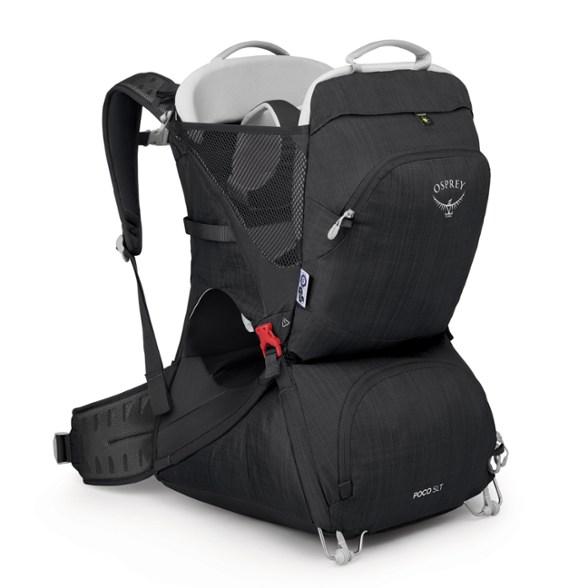 Osprey Poco SLT Lightweight Child Carrier showcasing its ventilated back panel and adjustable straps.