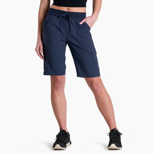 Front view of women's pull-on cargo shorts, perfect for hiking.