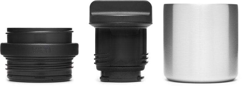 YETI Multiday Cup Cap accessory shown in use during a camping trip, showcasing its beverage dispensing feature.