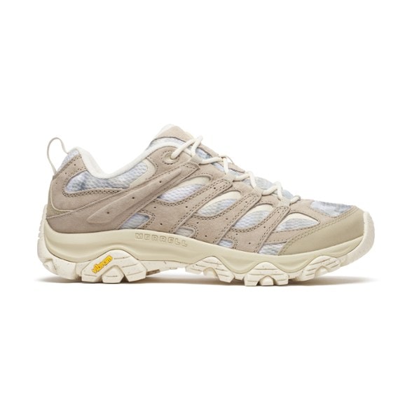 Side view of Merrell Moab 3 Bliss Men's Hiking Shoes on a rocky trail.