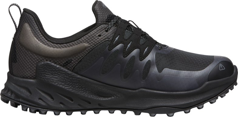 Zionic Men's Waterproof Hiking Shoes displayed on a rocky trail with a close-up of the shoe's features.