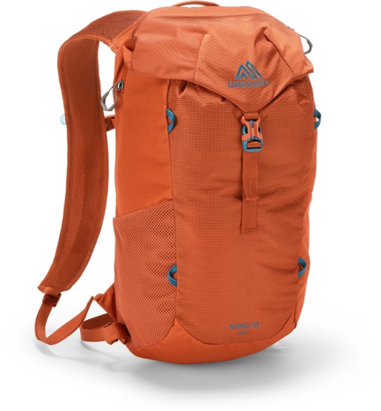 Front view of Gregory Plus Size Nano 18 H2O Hydration Pack in a forest.