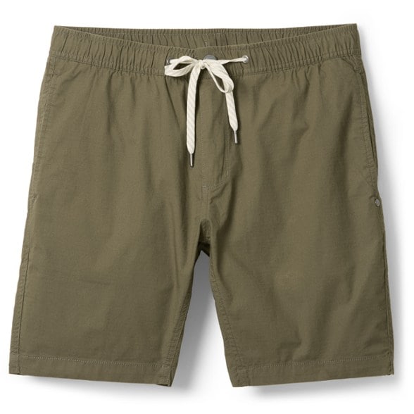 Vuori Adventure Ripstop Shorts displayed on a rocky surface, ideal for climbing.
