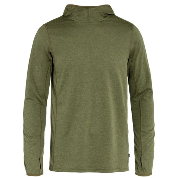 Front view of men's sun hoodie for hiking made from recycled polyester with moisture wicking fabric