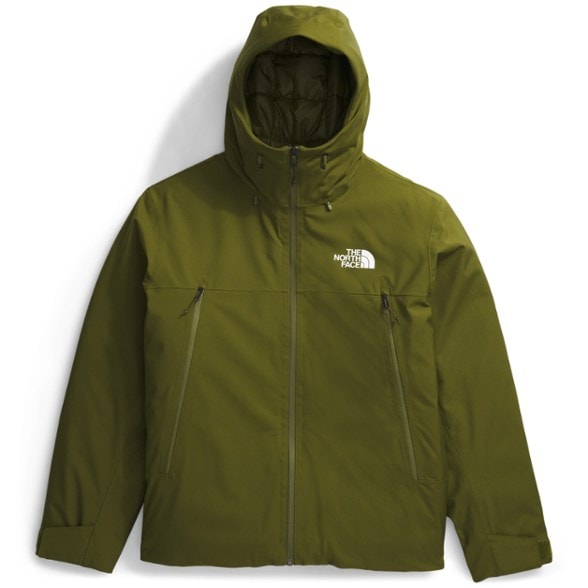 Front view of The North Face men's insulated waterproof down jacket, showcasing its sleek design and YKK AquaGuard zipper.