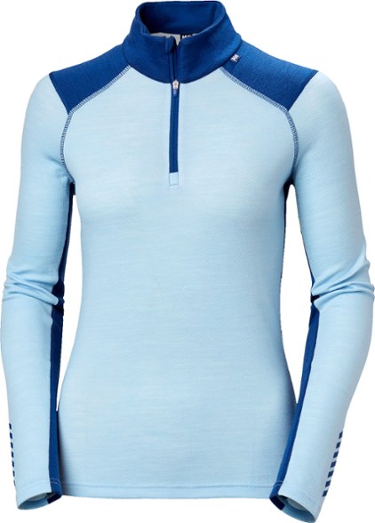 Front view of the women's thermal top in slate grey showing partial zip and streamlined fit