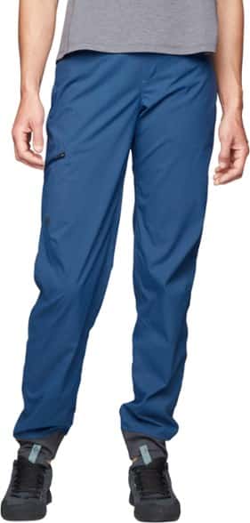 Side profile of women's jogger pants showing gusseted inseam and articulated knee design