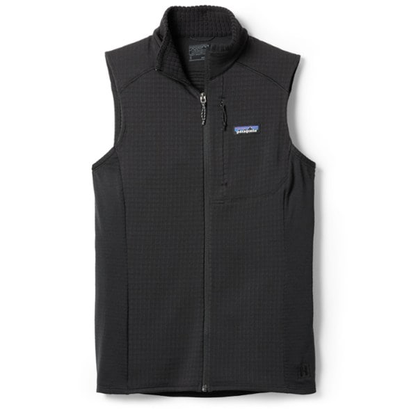 Front view of the Patagonia R1 Men's Lightweight Vest, ideal for hiking and outdoor activities.