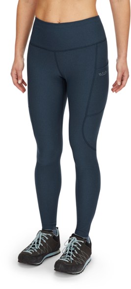 EcoFlex Women's Hiking Tights in outdoor setting, emphasizing pockets and stretch.