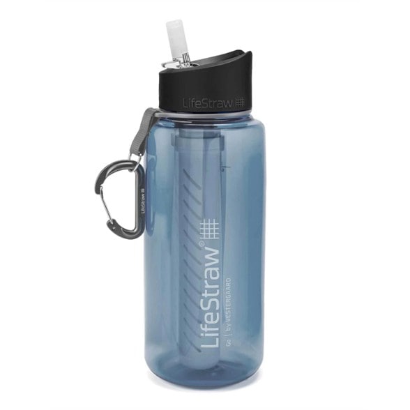 EcoFlow 1L Filtered Water Bottle from the side, showcasing its sleek design for outdoor use.