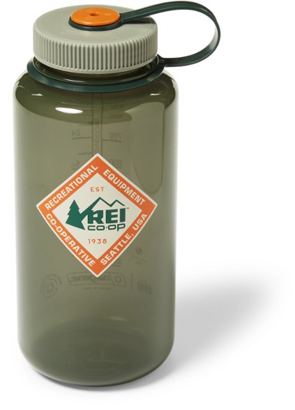 Eco-Friendly Nalgene Wide-Mouth Water Bottle filled with ice cubes.