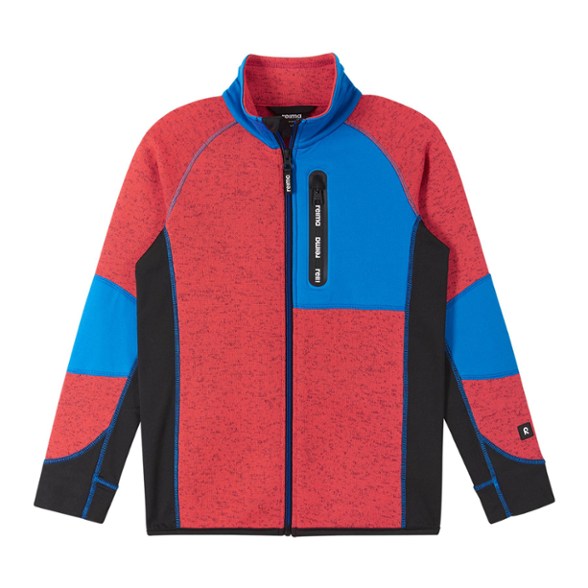 Front view of Reima Kids' Eco-Fleece Sweater in a vibrant color, perfect for winter sports.