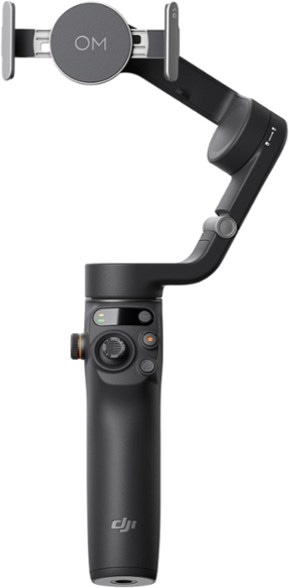 Front view of DJI Osmo Mobile 6 smartphone gimbal showcasing ergonomic grip and foldable design