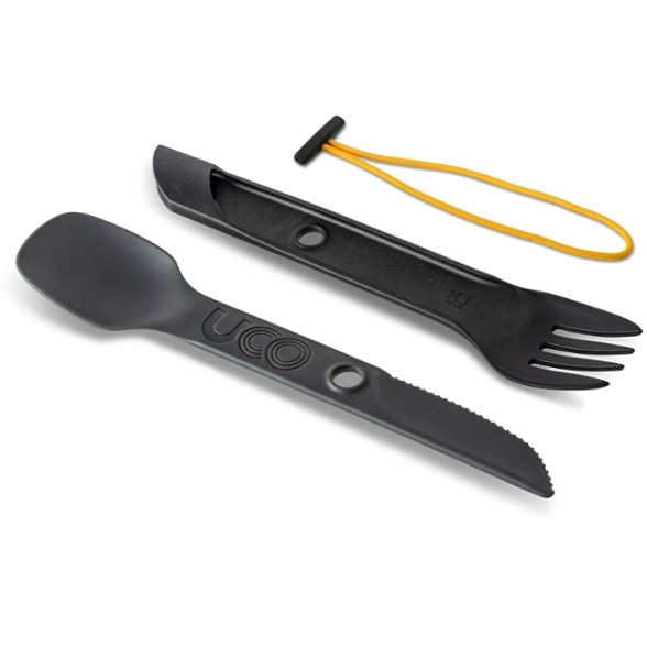 Portable spork set locked together for easy storage