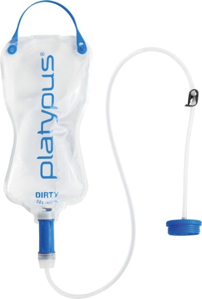 Platypus QuickDraw Gravity Water Filter system setup in nature, showcasing its lightweight design.