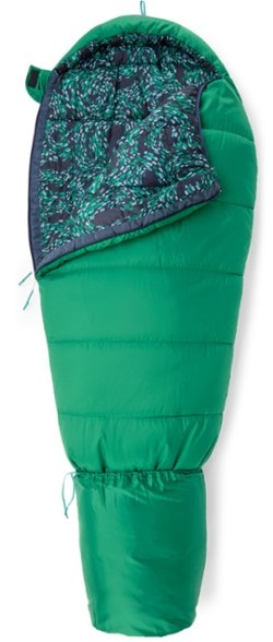 Kids sleeping bag showcasing adjustable features and fun graphics.