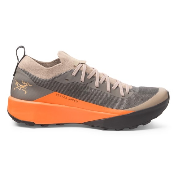 Side view of men's hiking shoes with Vibram Megagrip outsoles showing excellent traction for rocky terrain