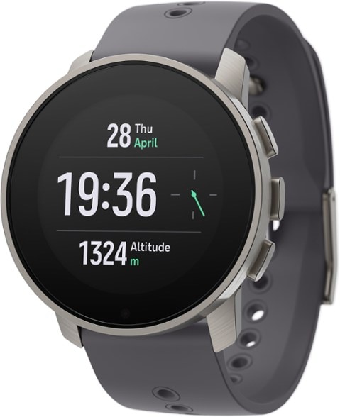 Titanium Pro Adventure GPS Smartwatch displaying GPS data on a hiking trail.