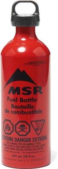 Aluminum fuel bottle showcasing its airtight seal for liquid fuel storage.