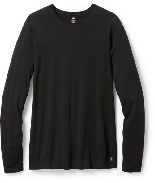 Men's tall long sleeve merino wool shirt displayed outdoors