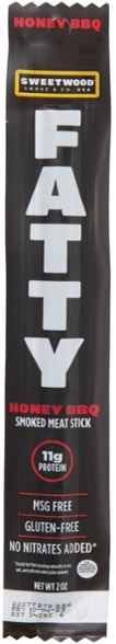 Close-up of Sweetwood Fatty protein sticks showing natural ingredients and texture