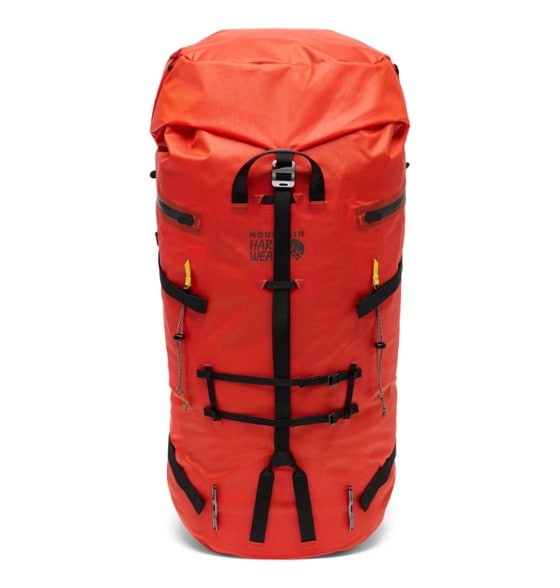 Front view of lightweight backpack showcasing roll-top closure and waterproof construction