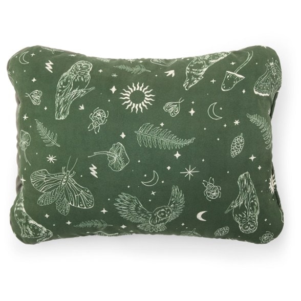 Top angle view of the TrailCloud Cinch compressible pillow showing its packed size for backpacking