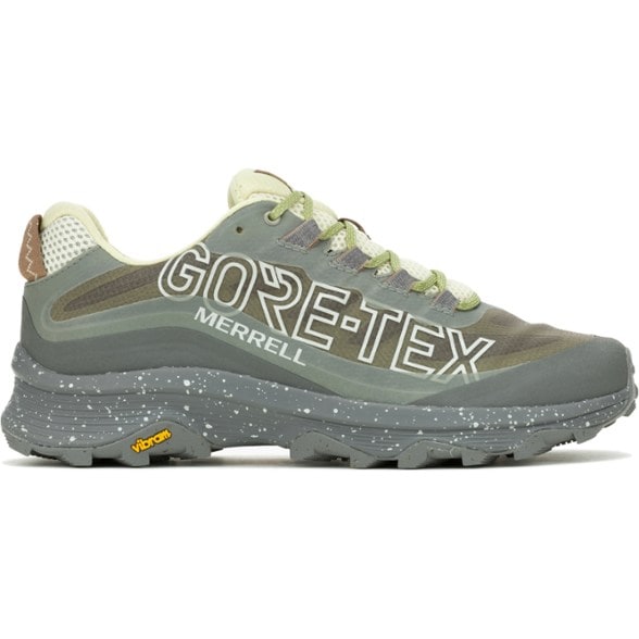 Side profile of waterproof hiking boots showing Vibram sole grip on rocky terrain