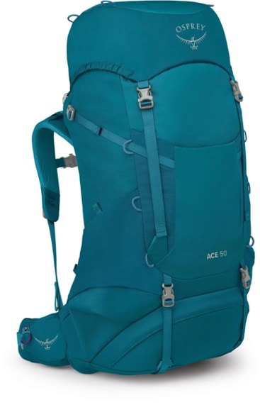 Osprey Adventure Ace 50 Kids' Backpack viewed from the front, highlighting its adjustable torso and hipbelt features.
