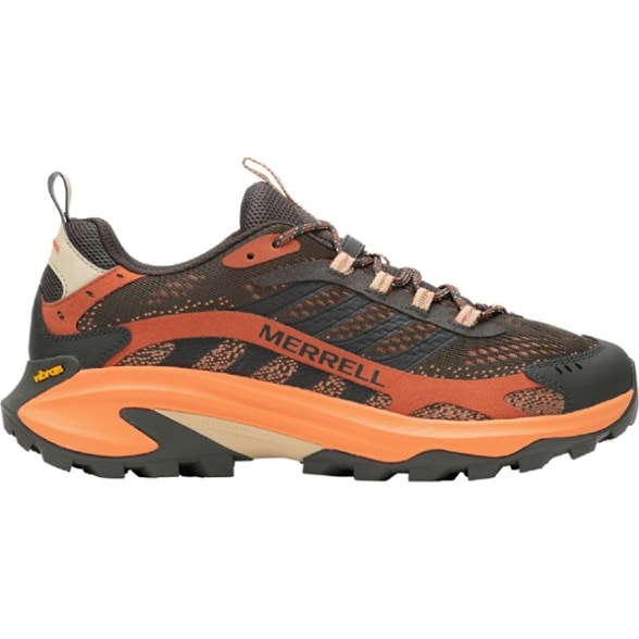 Side view of Merrell Moab Speed 2 men's hiking shoes showcasing breathable mesh and TPU uppers.