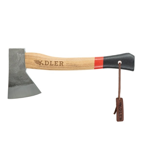 Front view of Heritage Scout Hatchet highlighting its C60 carbon steel blade.