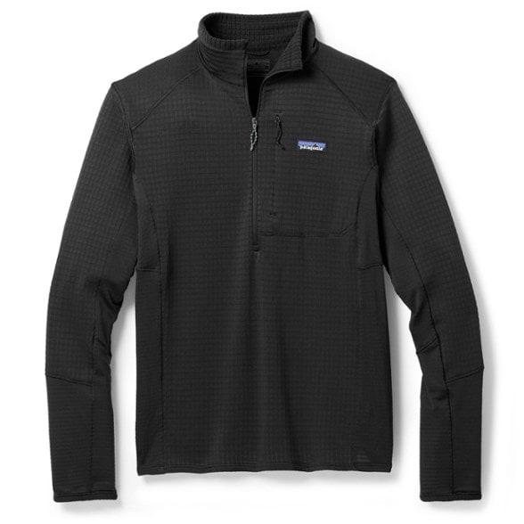 Front angle of men's pullover showing lightweight fleece texture and zip pocket