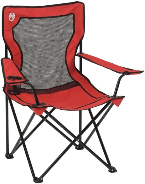 Front view of mesh chair with steel frame and cup holder setup