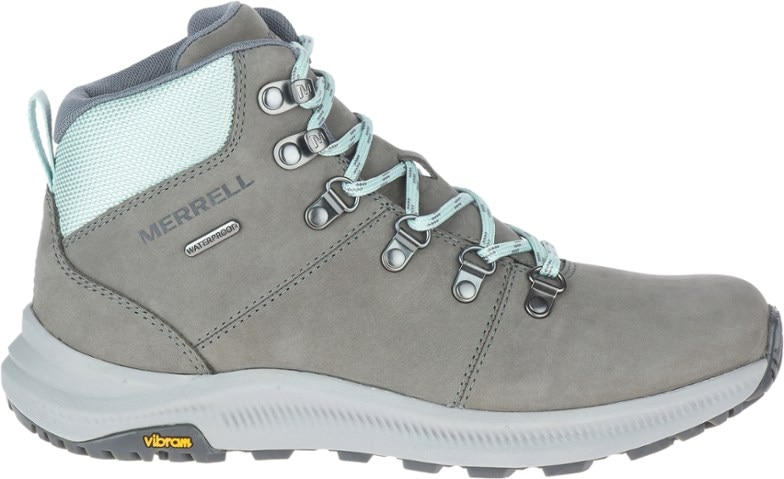Side view of Merrell Ontario 2 Mid Women's Waterproof Hiking Boots with sticky traction soles.