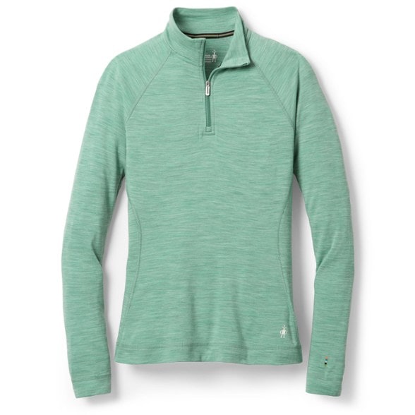 Front view of AlpineTherm women's merino wool quarter zip thermal top showcasing slim fit and zipper detail