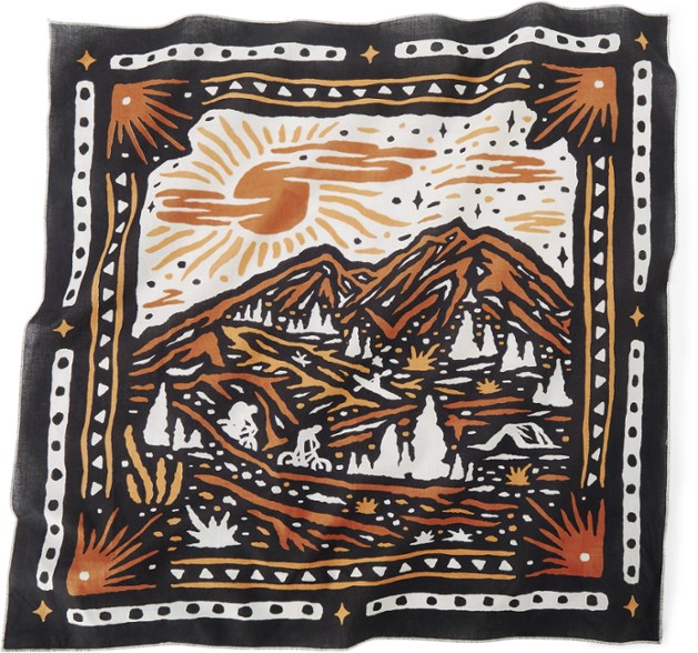 Eco-Friendly Artist Bandana showcasing Allie Vaughan's unique design from an outdoor perspective.