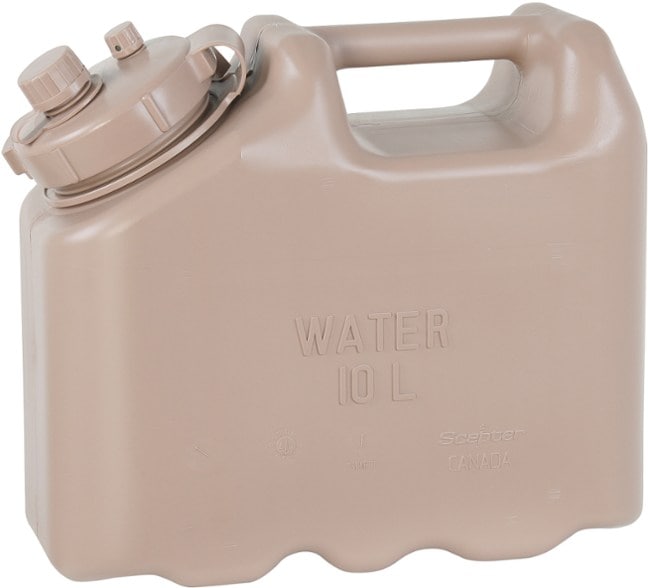 Adventure Ready 10L Water Jug shown in a camping setting with a small spout for easy filling.